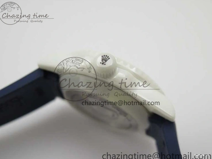 0104 Submariner 40mm White Ceramic 5GF Best Edition Dark Blue Dial on Blue Rubber Strap SA DailyWear 2486